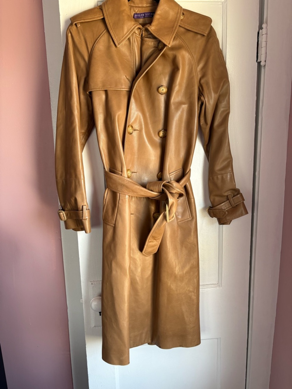 Vintage Ralph Lauren Purple Label Leather Trench Coat Archival Union Made in USA - Picture 3 of 10